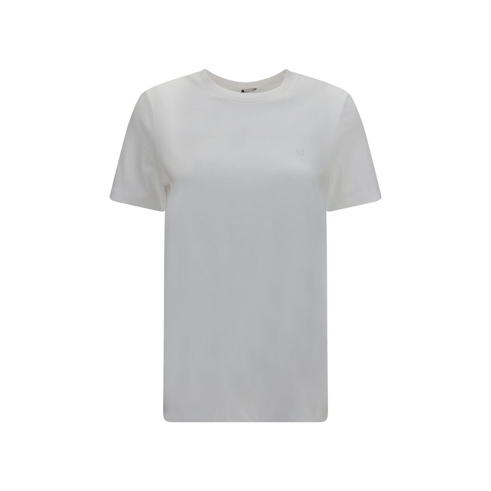 T-Shirt by Balmain for women in organic cotton white showcases a unassuming silhouette, artfully detailed with a refined crew neckline and unassuming short-sleeve for a sophisticated, contemporary look.