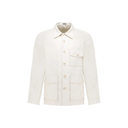 Overcoat by Autore for men in linen polyester & viscose beige showcases a architectural silhouette, artfully detailed with a distinctive and functional pockets for a architectural finish.