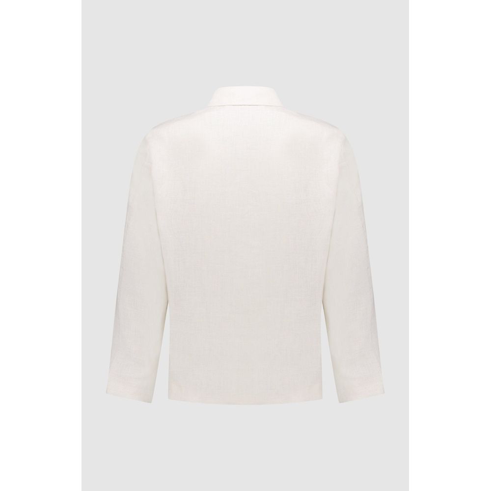 Overcoat by Autore for men in linen polyester & viscose beige features an satoral silhouette, showcasing a sophisticated and satoral pockets for a premium, timeless look.
