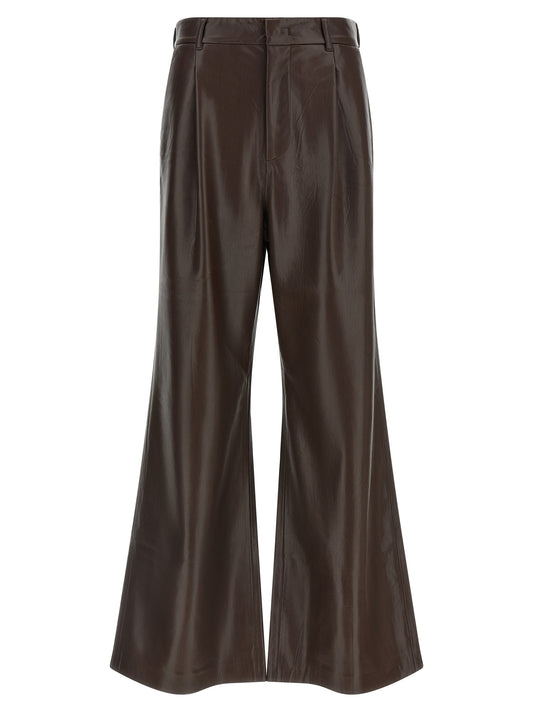 Trousers by The Andamane for women in polyester polyurethane leather brown features a sculptural silhouette, showcasing a sculptural flared & wide and long with a sophisticated for a sculptural finish.