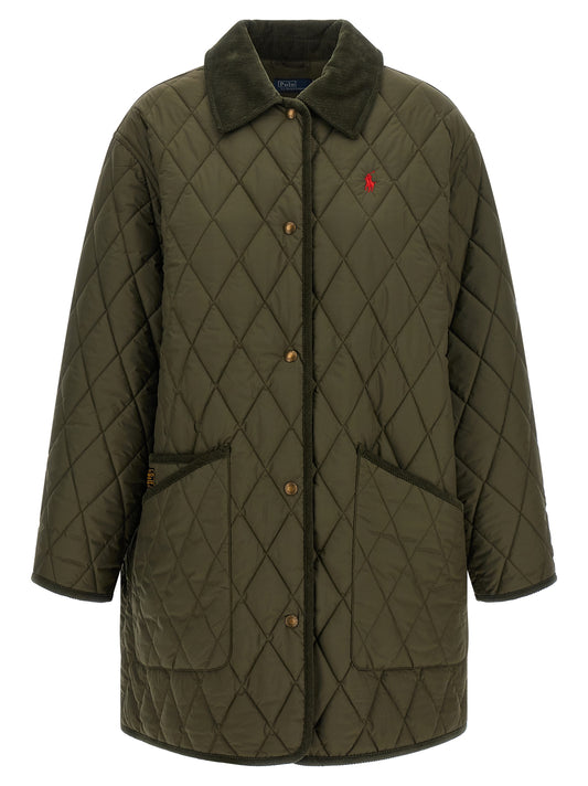 Overcoat by Polo Ralph Lauren for women in corduroy polyester velvet & metal bicolour, green, olive & patterned showcases a architectural silhouette, artfully detailed with a distinctive and functional pockets for a architectural finish.