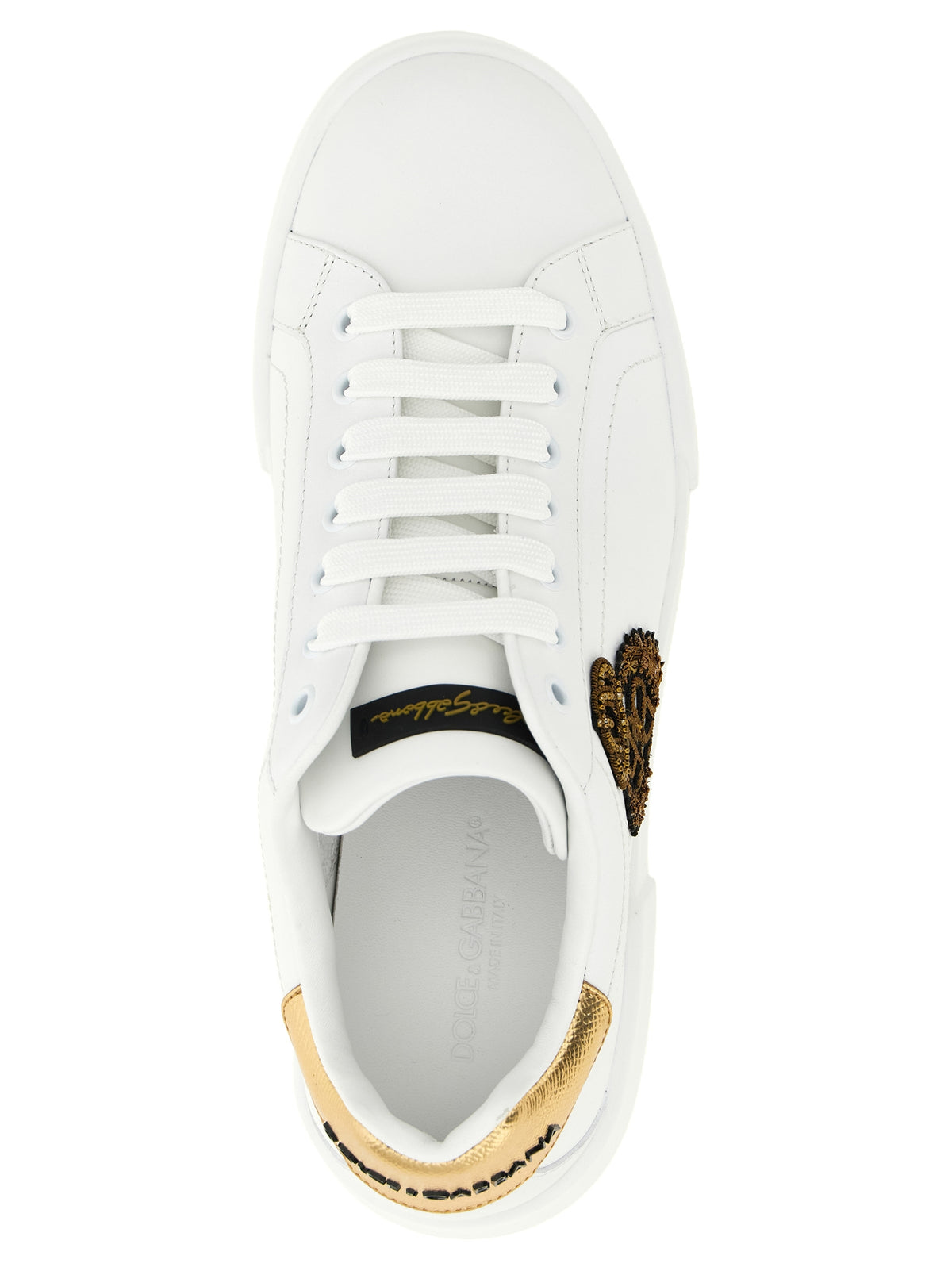 Dolce & Gabbana Gold Calfskin Low Top Sneakers