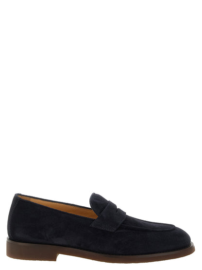 Brunello Cucinelli Men's Suede Calfskin Leather Loafer Slip-On Shoes - Blue Gold
