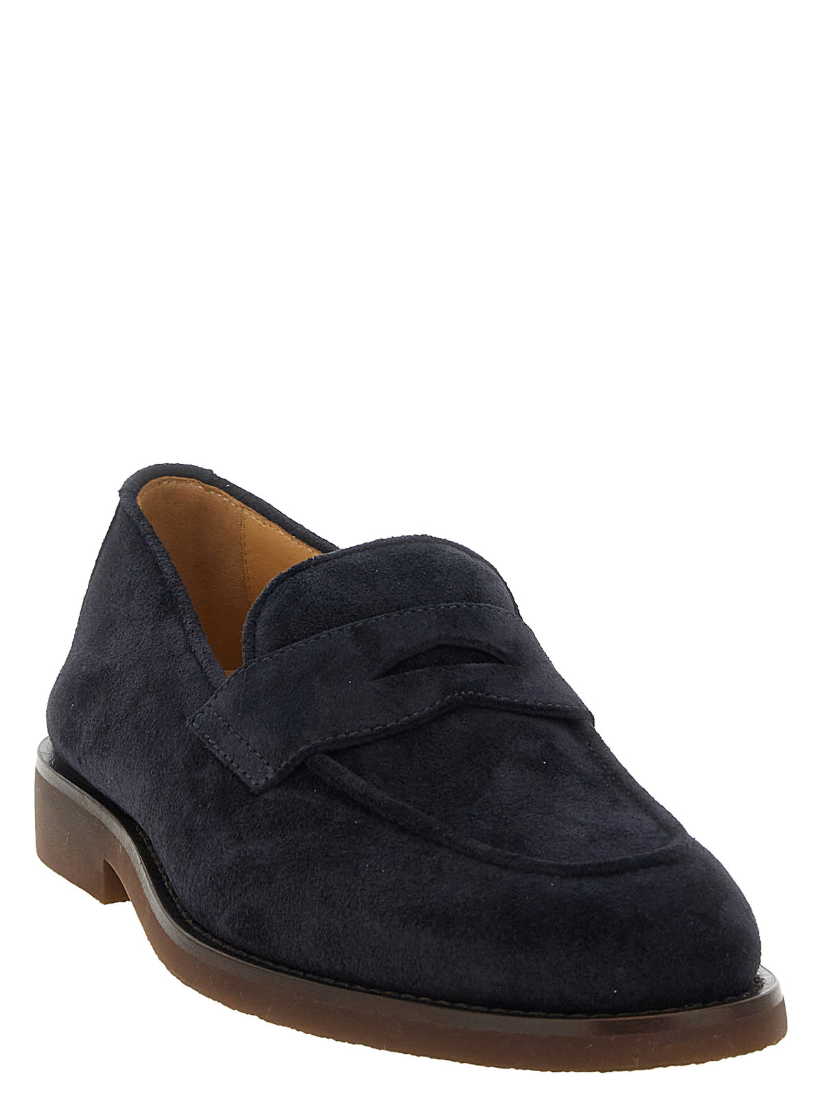 Brunello Cucinelli Men's Suede Calfskin Leather Loafer Slip-On Shoes - Blue Gold