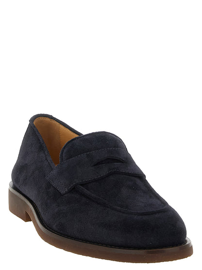 Brunello Cucinelli Men's Suede Calfskin Leather Loafer Slip-On Shoes - Blue Gold
