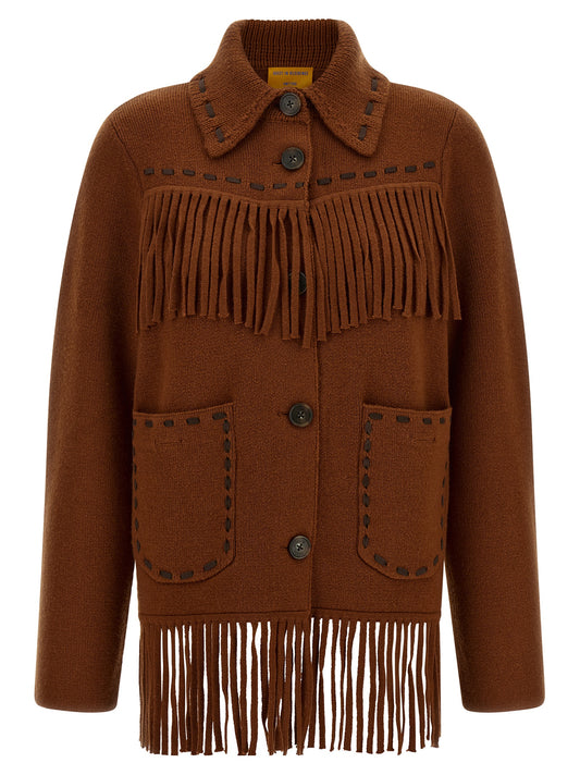 Overcoat by Guest in Residence for women in cashmere wool & suede leather brown features an satoral silhouette, showcasing a sophisticated and satoral for a premium, timeless look.