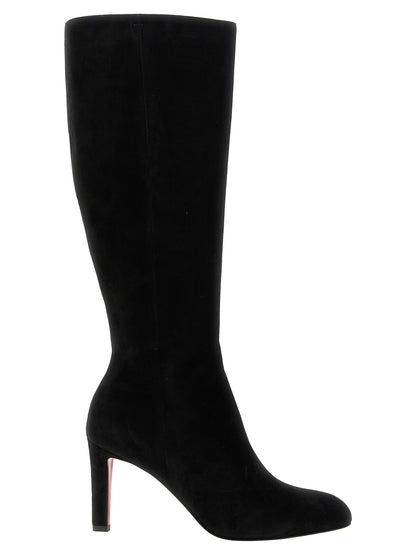 Christian Louboutin Women's Calfskin Suede Leather Over-The-Knee Boots - Black Red Signature