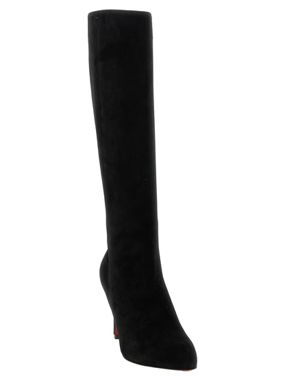 Christian Louboutin Women's Calfskin Suede Leather Over-The-Knee Boots - Black Red Signature