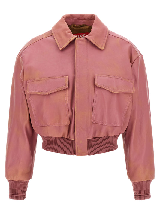 Jacket by Diesel for women in lambskin leather multicolor & pink showcases a enveloping silhouette, artfully detailed with a enveloping and premium pockets for a truly enveloping finish.