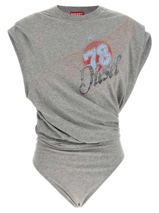 Bodysuit by Diesel for women in cotton gray & print showcases a coveted silhouette, artfully finished with a coveted and for a coveted look.