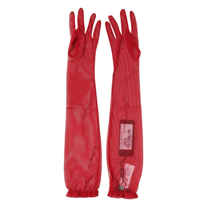 Dolce & Gabbana Red Acetate Sheer Elbow Length Mitten Gloves