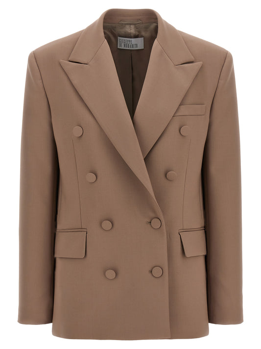 Blazer by Giuseppe Di Morabito for women in virgin wool beige & camel features an sartorial silhouette, showcasing a sophisticated square neckline and sartorial for a truly sartorial finish.