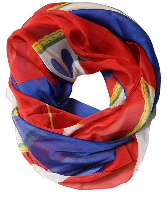Scarf by Dolce & Gabbana for women in silk blue, multicolor, red, white & patterned showcases a warm silhouette from the Silk Foulard Square Scarf collection, offering a warm drape that exudes sophisticated luxury.
