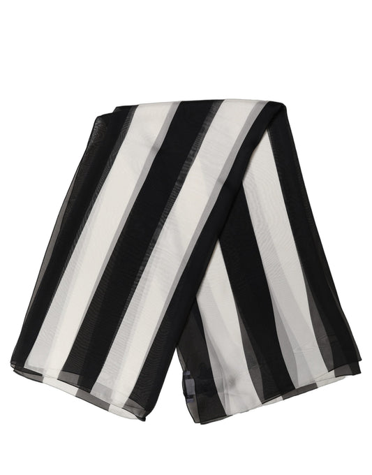 Scarf by Dolce & Gabbana for women in silk black, white & striped presents a effortlessly chic silhouette, artfully capturing the essence of the effortlessly chic Silk Foulard Square Scarf design for a sophisticated look.