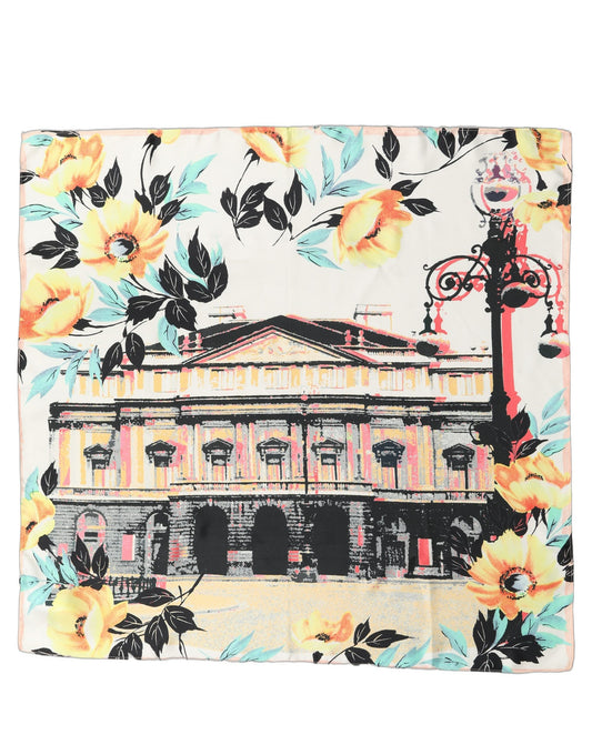 Scarf by Dolce & Gabbana for women in silk black, multicolor, turquoise, yellow, patterned & floral features a timeless silhouette, artfully capturing the essence of the timeless Silk Foulard Square Scarf design for a sophisticated look.