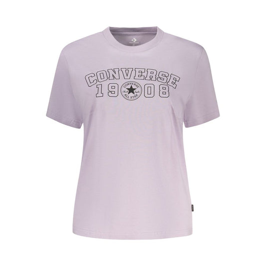 T-Shirt by Converse for women in cotton purple & print showcases a unassuming silhouette, artfully detailed with a refined crew neckline and unassuming for a sophisticated, contemporary look.