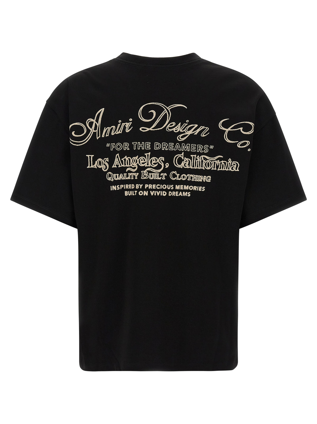 T-Shirt by Amiri for men in cotton black showcases a unassuming silhouette, artfully detailed with a refined round crew neckline and unassuming for a sophisticated, contemporary look.