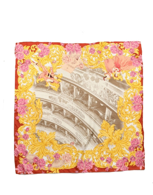 Scarf by Dolce & Gabbana for women in silk gold, multicolor, pink, red, floral & print showcases a on trend silhouette, artfully capturing the on trend essence of the Silk Foulard Square Scarf design with a sophisticated finish.