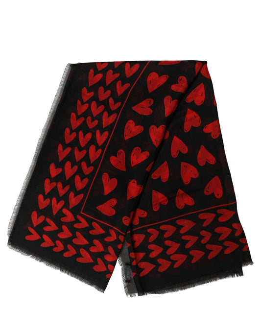 Scarf by Dolce & Gabbana for women in cashmere silk black, red, patterned & print features a timeless silhouette, artfully capturing the essence of the timeless Heart Cashmere Silk Stole Scarf design for a sophisticated look.