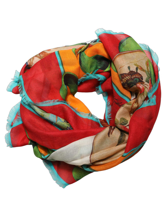 Scarf by Dolce & Gabbana for women in cashmere silk & modal multicolor, orange & red showcases a eye catching silhouette, artfully capturing the essence of the eye catching Cashmere Silk & Modal Rectangular Scarf design for a sophisticated look.