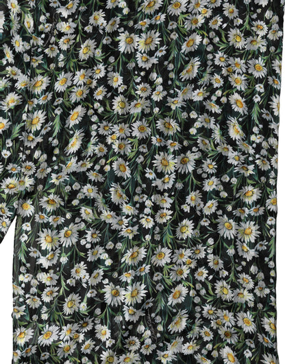 Dolce & Gabbana Black Silk Daisy Chiffon Long Stole Scarf