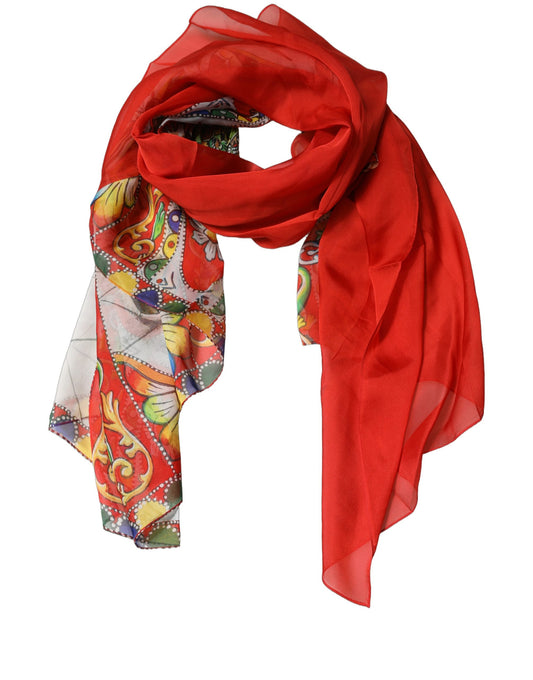 Scarf by Dolce & Gabbana for women in silk red, patterned & print features a timeless silhouette, artfully capturing the essence of the timeless Silk Foulard Square Scarf design for a sophisticated look.