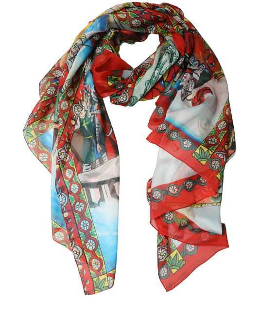 Scarf by Dolce & Gabbana for women in silk multicolor & patterned showcases a eye catching silhouette, artfully capturing the essence of the eye catching Silk Rectangular Stole Scarf design for a sophisticated look.