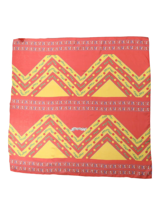 Scarf by Dolce & Gabbana for women in silk multicolor, red, yellow, patterned & chevron features a timeless silhouette, artfully capturing the essence of the timeless Silk Foulard Square Scarf design for a sophisticated look.