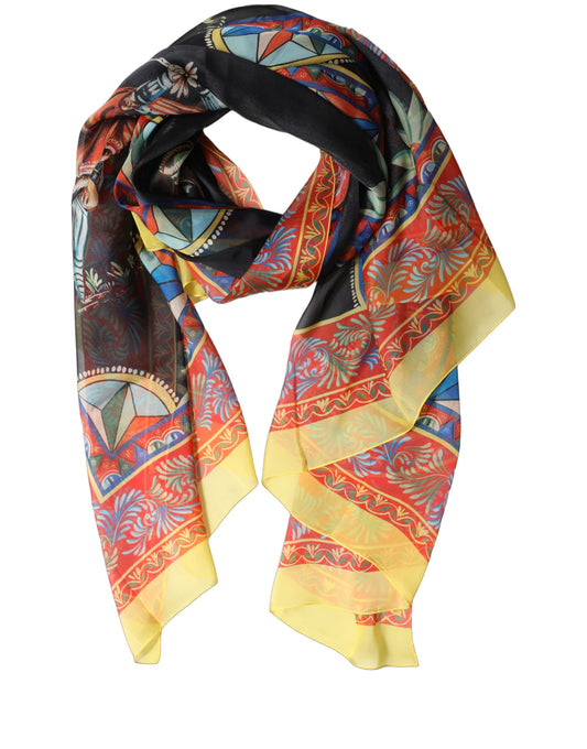 Scarf by Dolce & Gabbana for women in silk multicolor & patterned showcases a warm silhouette from the Silk Rectangular Stole Scarf collection, offering a warm drape that exudes sophisticated luxury.
