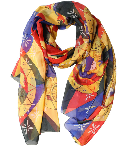 Scarf by Dolce & Gabbana for women in silk multicolor & patterned showcases a on trend silhouette, artfully capturing the on trend essence of the Silk Rectangular Stole Scarf design with a sophisticated finish.