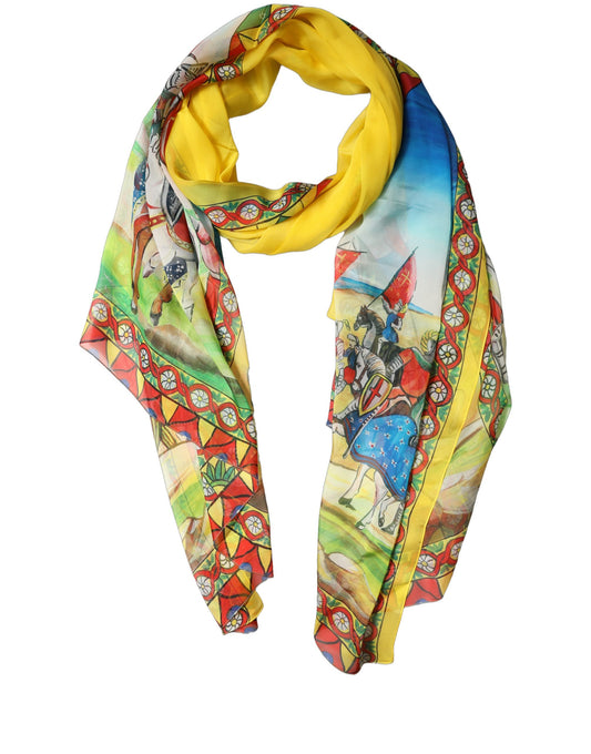 Scarf by Dolce & Gabbana for women in silk multicolor & patterned showcases a warm silhouette from the Silk Rectangular Stole Scarf collection, offering a warm drape that exudes sophisticated luxury.