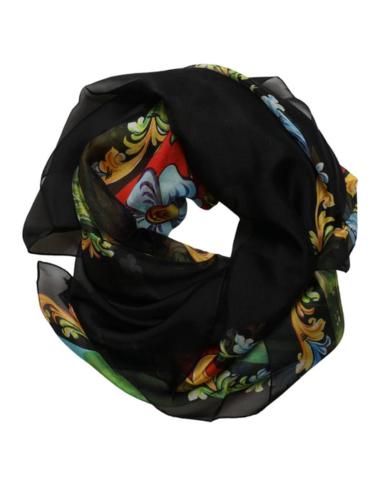 Scarf by Dolce & Gabbana for women in silk dark-gray, patterned, floral & print showcases a eye catching silhouette, artfully capturing the essence of the eye catching Silk Foulard Scarf design for a sophisticated look.