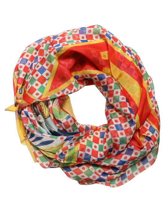 Scarf by Dolce & Gabbana for women in silk multicolor & print features a timeless silhouette, artfully capturing the essence of the timeless Silk Stole Scarf design for a sophisticated look.