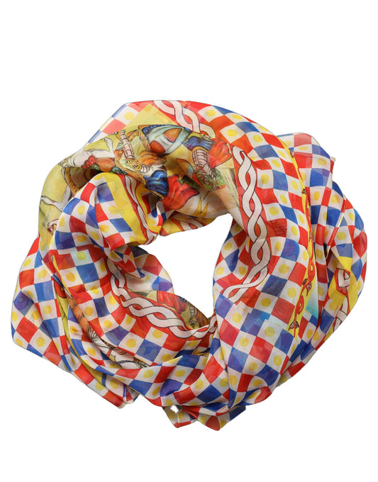Scarf by Dolce & Gabbana for women in silk multicolor & print features a timeless silhouette, artfully capturing the essence of the timeless Silk Foulard Scarf design for a sophisticated look.