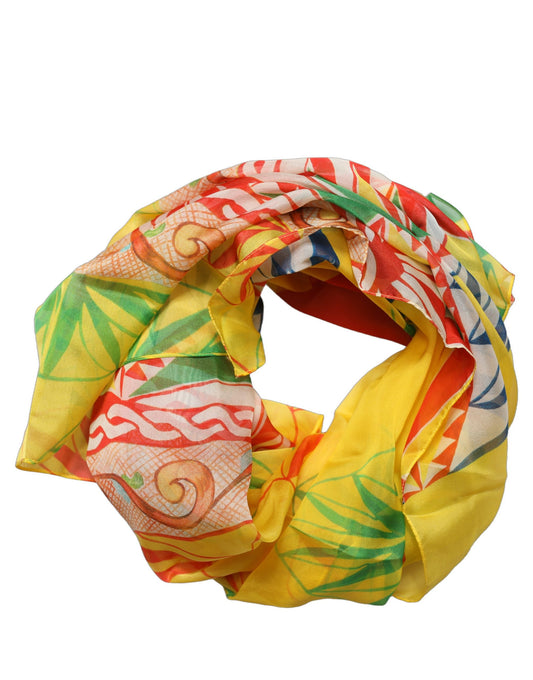Scarf by Dolce & Gabbana for women in silk blue, green, multicolor, red, yellow & patterned features a timeless silhouette, artfully capturing the essence of the timeless Silk Foulard Square Scarf design for a sophisticated look.