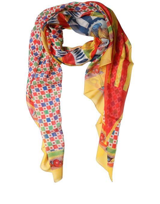 Scarf by Dolce & Gabbana for women in silk multicolor & print features a timeless silhouette, artfully capturing the essence of the timeless Silk Stole Scarf design for a sophisticated look.
