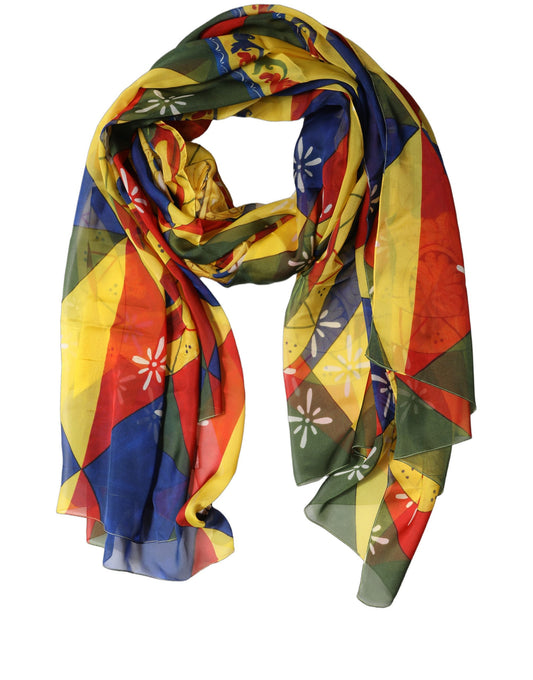 Scarf by Dolce & Gabbana for women in silk multicolor & patterned showcases a warm silhouette from the Silk Rectangular Stole Scarf collection, offering a warm drape that exudes sophisticated luxury.