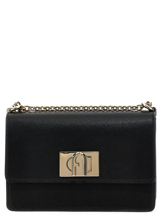 Mini 2-in-1 Shoulder & Crossbody Flap Handbag by Furla for women in leather & metal black showcases a versatile sophistication silhouette, featuring a secure flap, versatile sophistication , and versatile crossbody-strap & shoulder-strap for a versatile sophistication finish.