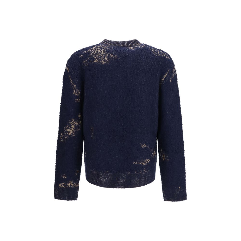 Maison Margiela Men's Regular Fit V Neck Cotton Polyamide & Merino Wool Sweatshirt - Blue