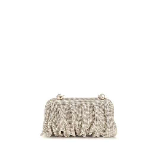 Pouch Clutch Handbag by Benedetta Bruzziches for women in aluminum satin & silk silver showcases a sculptural silhouette, featuring a secure , ample , and versatile for a sculptural aesthetic.