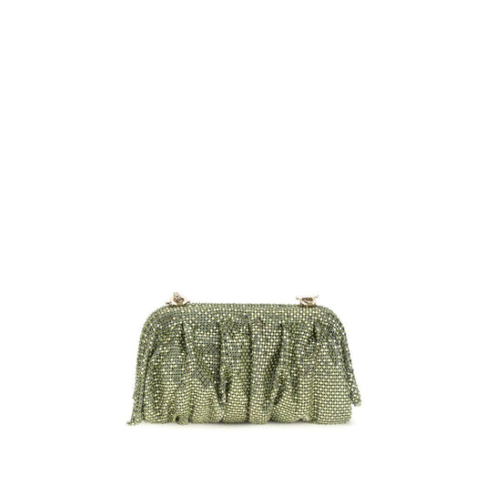 Pouch Clutch Handbag by Benedetta Bruzziches for women in aluminum satin & silk bicolour features a sculptural silhouette with a secure , organized , and versatile for a sculptural finish.