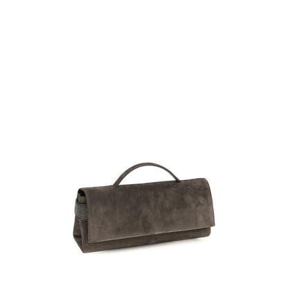 Brunello Cucinelli Brown Suede Leather Clutch Bag