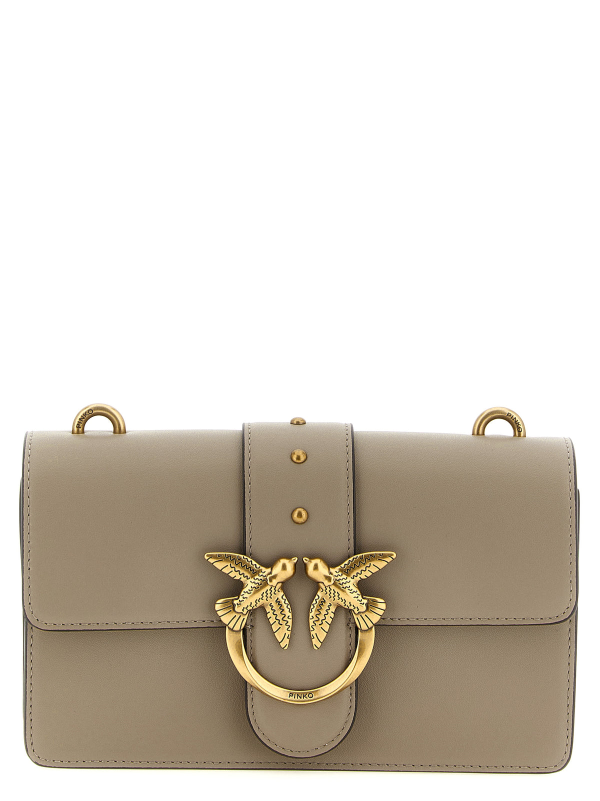 PINKO Love Birds One Bos Taurus Calfskin Leather 2-in-1 Shoulder & Crossbody Handbag - Gray Gold