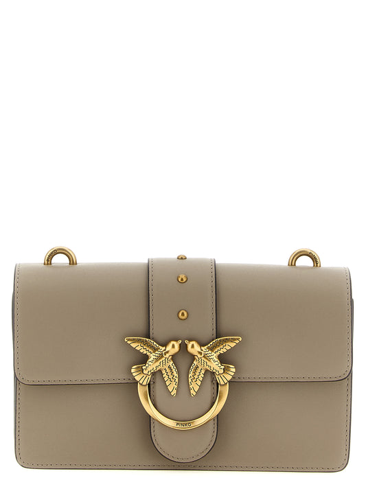 PINKO Love Birds One Bos Taurus Calfskin Leather 2-in-1 Shoulder & Crossbody Handbag - Gray Gold