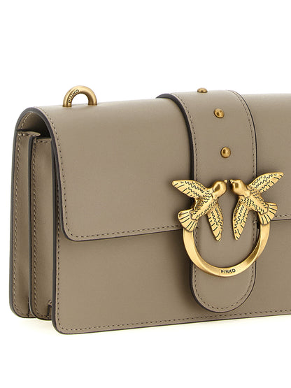 PINKO Love Birds One Bos Taurus Calfskin Leather 2-in-1 Shoulder & Crossbody Handbag - Gray Gold