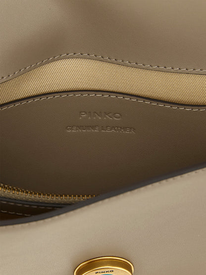 PINKO Love Birds One Bos Taurus Calfskin Leather 2-in-1 Shoulder & Crossbody Handbag - Gray Gold