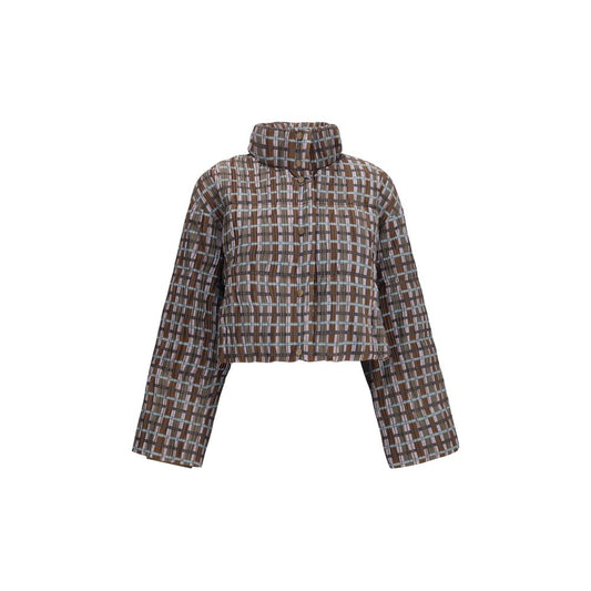 Overcoat by Gongdid Design for women in duck down goose down & polyester brown features an satoral silhouette, showcasing a sophisticated high-collar neckline and satoral pockets & insulated for a premium, timeless look.