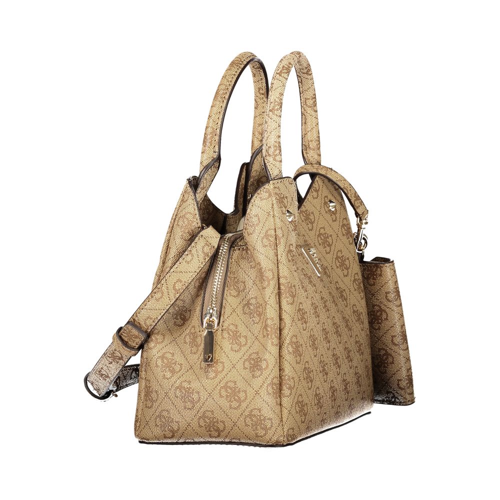 Handbag by Guess Jeans for women in polyethylene beige features an refined silhouette, showcasing a secure snap & zipper, ample built-in-compartments, removable-pouch, internal-pockets & coin-purse, and versatile shoulder-strap, adjustable-strap & handle for a sophisticated refined aesthetic.