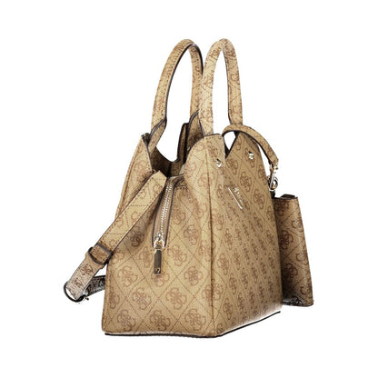 Handbag by Guess Jeans for women in polyethylene beige features an refined silhouette, showcasing a secure snap & zipper, ample built-in-compartments, removable-pouch, internal-pockets & coin-purse, and versatile shoulder-strap, adjustable-strap & handle for a sophisticated refined aesthetic.