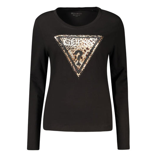 T-Shirt by Guess Jeans for women in cotton & rhinestone black & print features an on trend silhouette, perfectly showcasing a on trend and crew neckline for an elevated aesthetic.